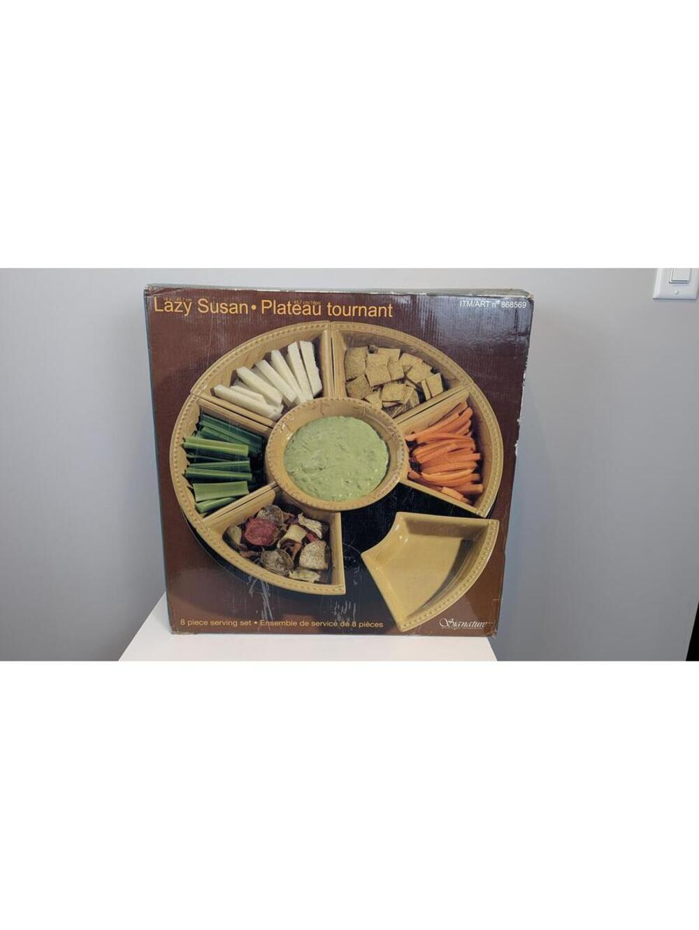Lazy Susan 8pc Serving Set Divided Platter 18" Rotating Base Signature Houseware